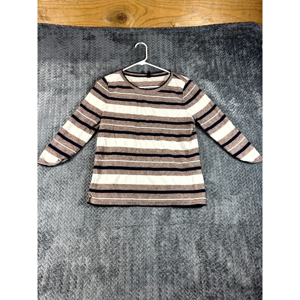 J Crew Shirt‎ Womens M Multicolor Textured Striped Cotton Long Sleeve Crewneck